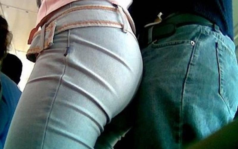 Arousing ass on jeans gets some camera attention