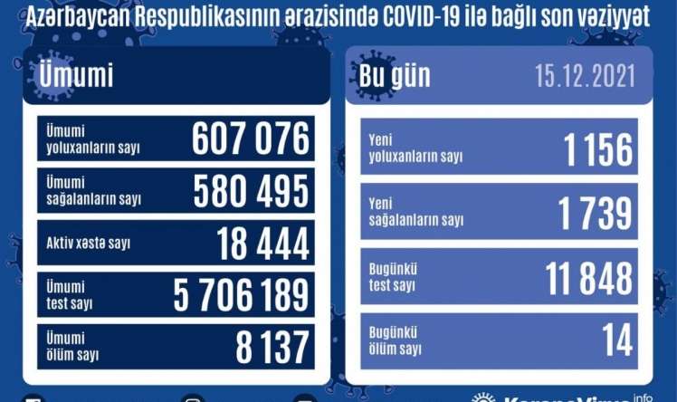 15 dekabrda Azərbaycanda yoluxanlar 